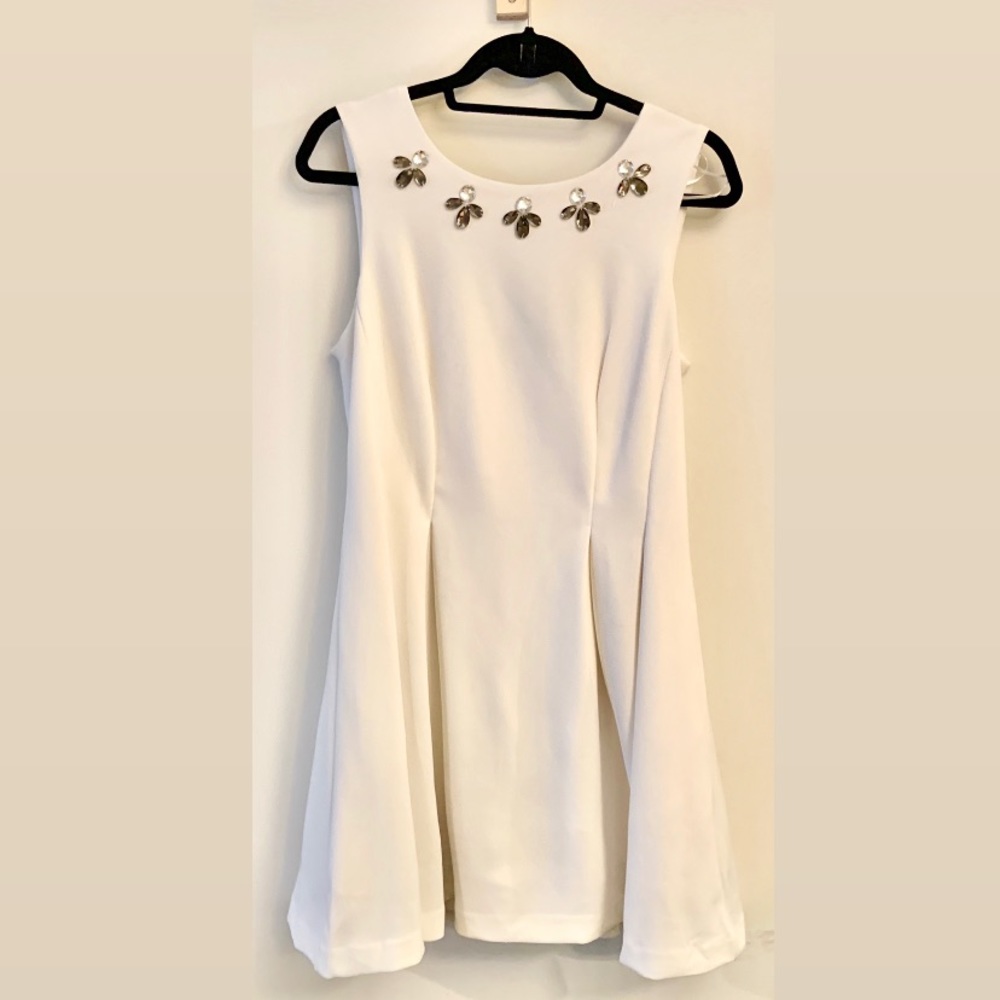 White Bedo Dress with Jewelled Neckline